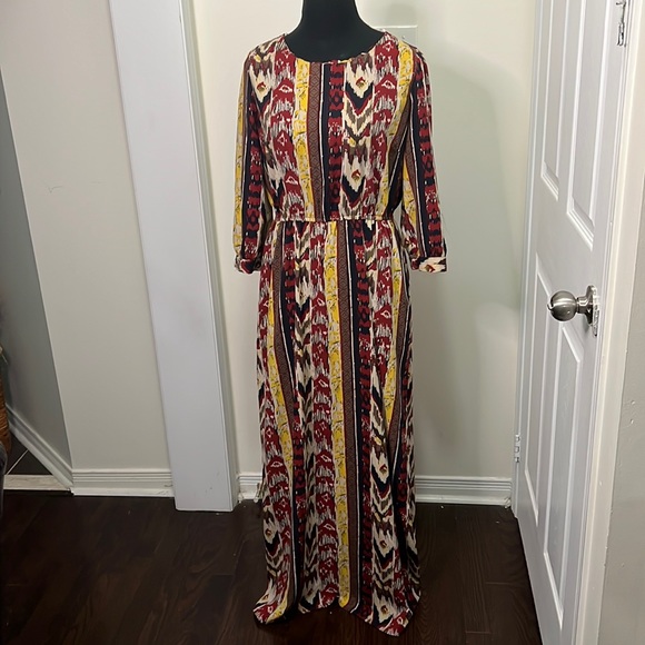 Forever21 Boho 3/4 Sleeve Maxi Dress Size Large - Picture 2 of 13